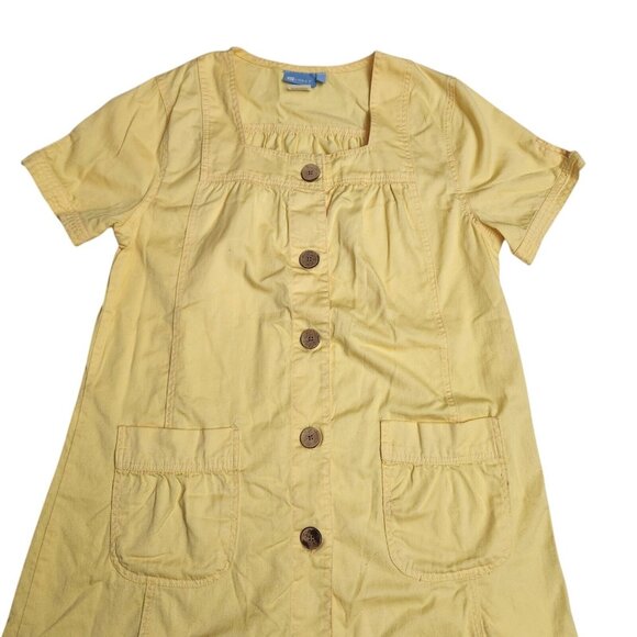 Vintage Koret Women’s Yellow Denim Dress With Pockets 100% Cotton Button Up Sz L - Picture 2 of 11